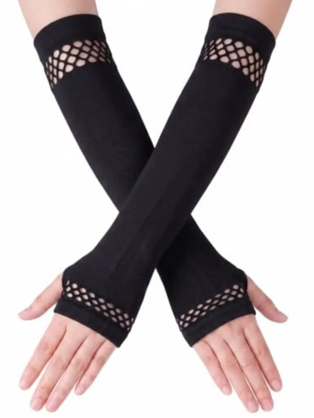 Women Fingerless Gloves Arm Warmers Oversleeve Fishnet Goth Emo
